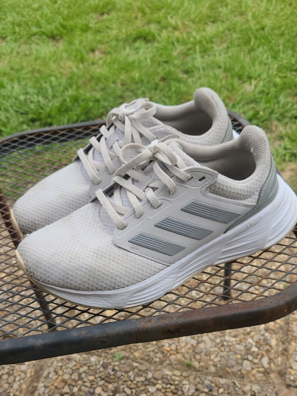 adidas Light Grey and White Mesh Running Sneakers Size 8.5